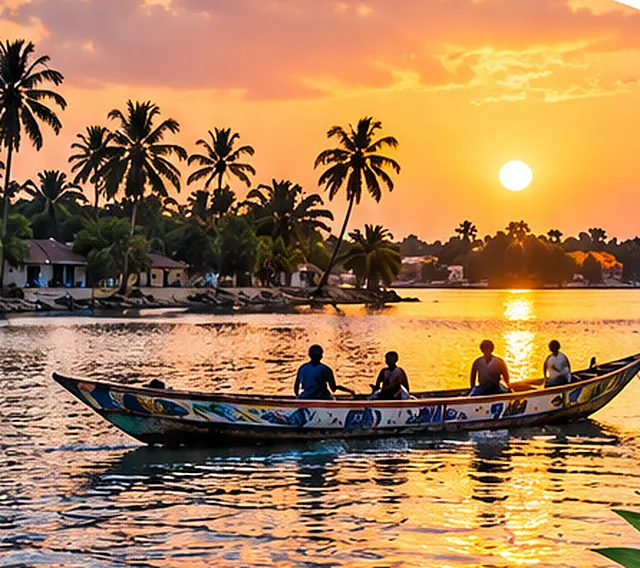 Pirogue sur le Saloum au coucher du soleil